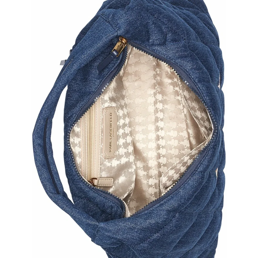 KARL LAGERFELD PARIS Voyage Quilted Denim Hobo Bag NWT $198